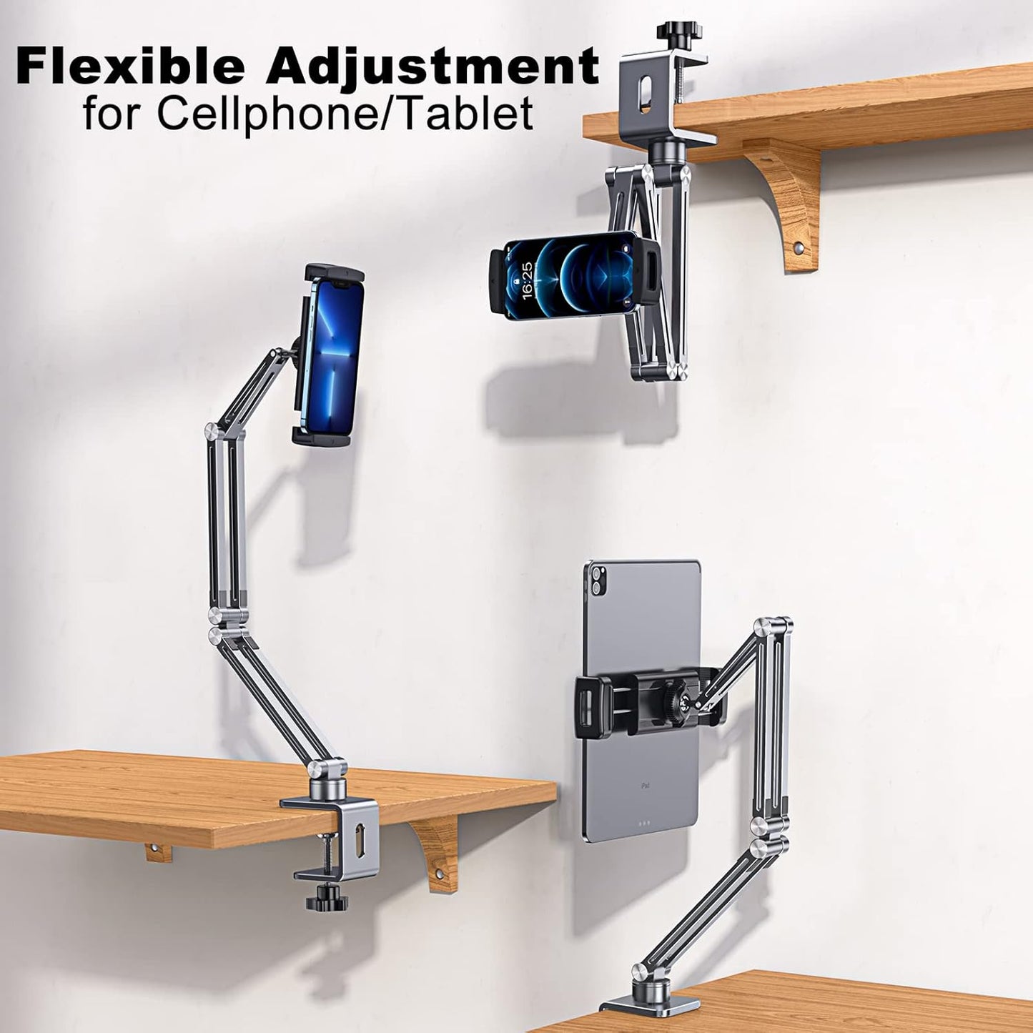 Universal 360 Degree Rotatable, Phone and Tablet Holder Bed Gooseneck Mount, Aluminum Long Arm Foldable Lazy Stand