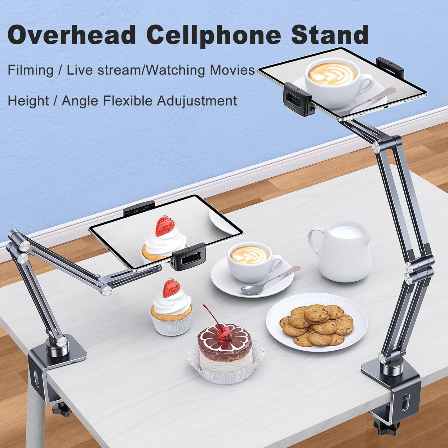 Universal 360 Degree Rotatable, Phone and Tablet Holder Bed Gooseneck Mount, Aluminum Long Arm Foldable Lazy Stand