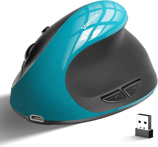 Vassink Ergonomic Mouse, Rechargeable Wireless Mouse Right Handed Small Mouse with 6 Buttons