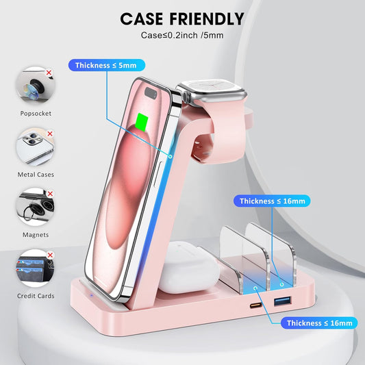 Fast Wireless, 5 in 1 Charging Station for Multiple Devices
