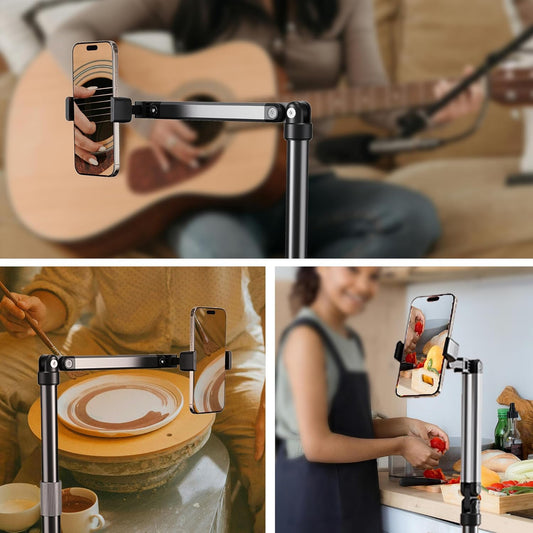 Phone Stand for Recording Overhead Desktop Phone Holder Mount with Flexible Extension Arm