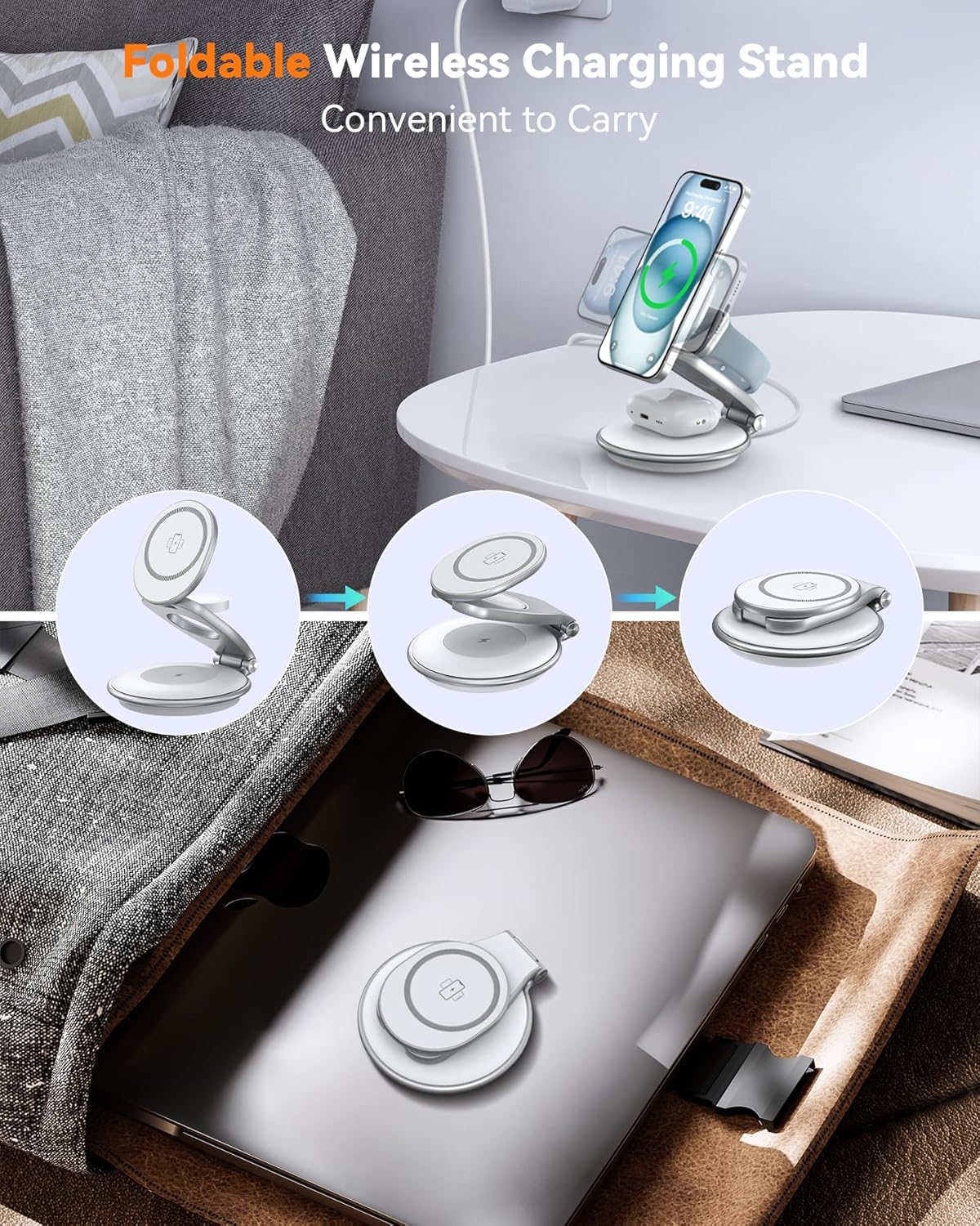Charging Station for Apple Multiple Devices: 3 in 1 Foldable Magnetic Wireless Charger Stand